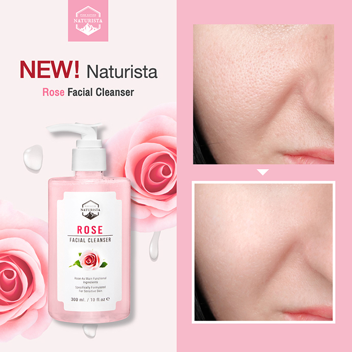 Naturista Rose Facial Cleanser 300ml  เจลล้างหน้าจากสารสกัดกุหลาบ ช่วยกระตุ้นการสร้าง Collagen ช่วยให้รูขุมขนดูกระชับ สูตรอ่อนโยน ช่วยให้ความชุ่มชื่น ปราศจากสิ่งสกปรกตกค้าง ผิวหน้ากลับมาใสอีกครั้ง